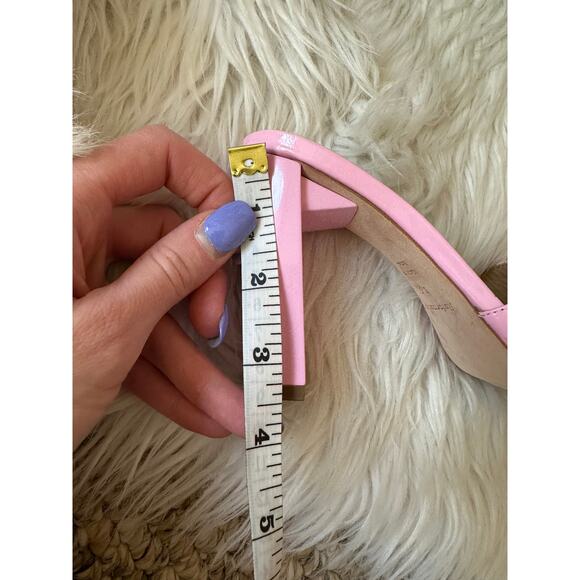 REFORMATION Georgi Block Heel Sandal Patent Leather Square Toe Mule, Pop Pink - Picture 10 of 11